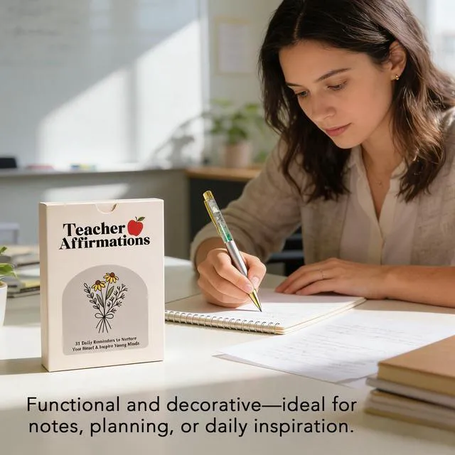 Alt view image 5 of 7 - Teacher Gift Set for Women, 31 Affirmation Cards & Crystal Pen | Back to School gift for teachers, mentors and tutors with 31 daily affirmation cards, crystal pen and gift-ready box