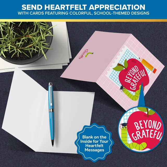 Alt view image 4 of 6 - 24 Pack 6x4in Colorful Teacher Thank You Cards | Envelopes & Stickers, 12 Colorful Designs for Teachers, Blank Inside - Teacher Appreciation, Thank You, Gifting, Mailing