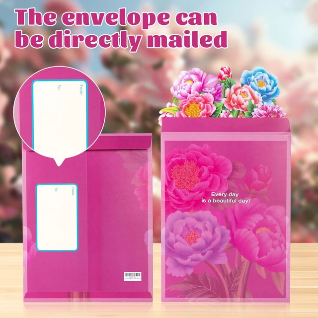 Alt view image 4 of 7 - Pop Up Flower Bouquet Card for Women, 3D Floral Greeting Card with Envelope and Note, Birthday Thank You Thinking of You Get Well Gift for Mom Friend Wife Teacher, Peony