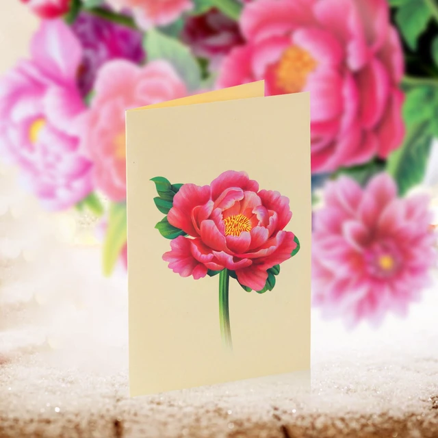 Alt view image 5 of 7 - Pop Up Flower Bouquet Card for Women, 3D Floral Greeting Card with Envelope and Note, Birthday Thank You Thinking of You Get Well Gift for Mom Friend Wife Teacher, Peony