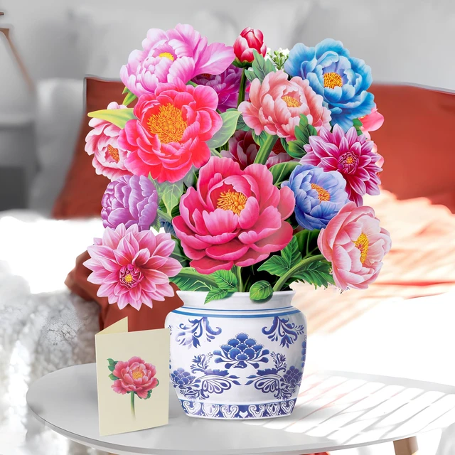 Alt view image 7 of 7 - Pop Up Flower Bouquet Card for Women, 3D Floral Greeting Card with Envelope and Note, Birthday Thank You Thinking of You Get Well Gift for Mom Friend Wife Teacher, Peony