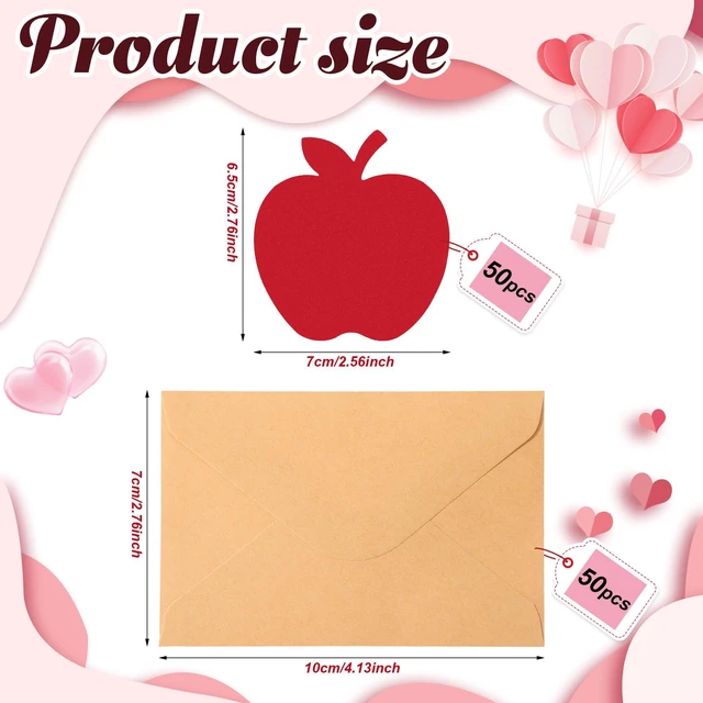 Alt view image 2 of 6 - 50 Sets Back to School Card Gift with Mini Envelope | Blank Apple Shaped Greeting Cards 4.13 x 2.76 Inch Cute Thank You Gifts Bulk for First Day of School Welcome Teacher Rewards