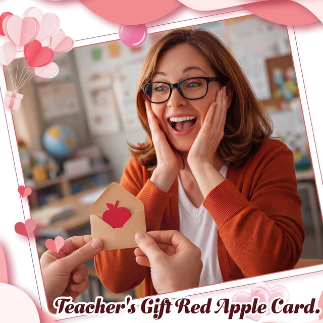 Alt view image 6 of 6 - 50 Sets Back to School Card Gift with Mini Envelope | Blank Apple Shaped Greeting Cards 4.13 x 2.76 Inch Cute Thank You Gifts Bulk for First Day of School Welcome Teacher Rewards