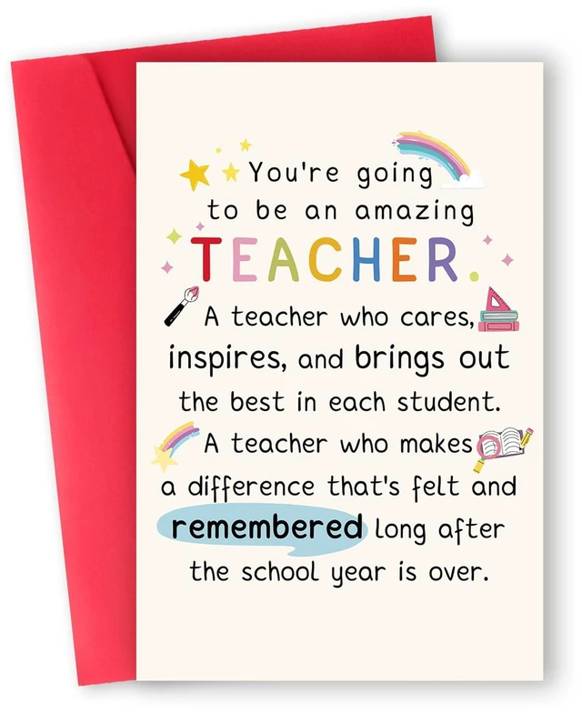 Main image of Best Teacher Graduation Gifts for Women Men, Funny New Teacher Card | First Year Gifts for Education Major, Includes Envelope and Stickers, 8x5.3 Inch