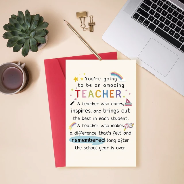 Alt view image 3 of 6 - Best Teacher Graduation Gifts for Women Men, Funny New Teacher Card | First Year Gifts for Education Major, Includes Envelope and Stickers, 8x5.3 Inch