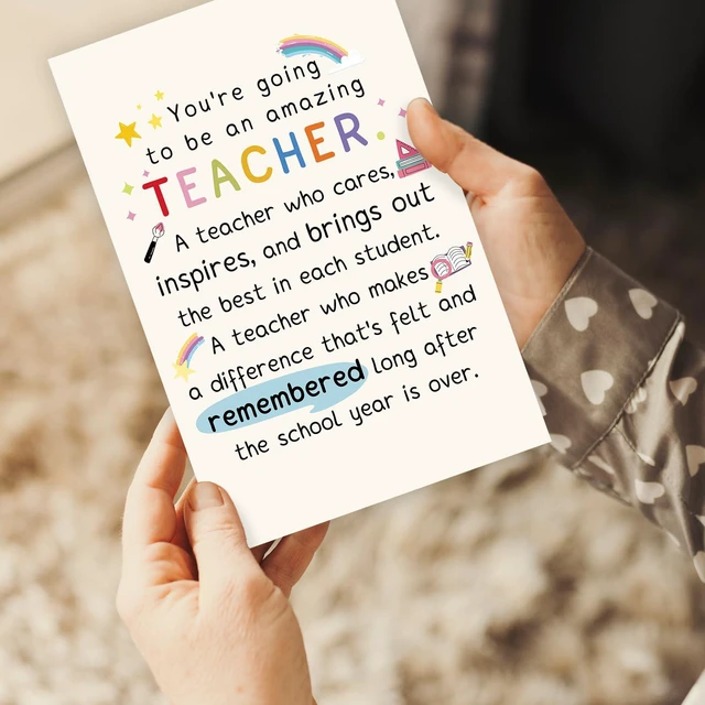Alt view image 4 of 6 - Best Teacher Graduation Gifts for Women Men, Funny New Teacher Card | First Year Gifts for Education Major, Includes Envelope and Stickers, 8x5.3 Inch