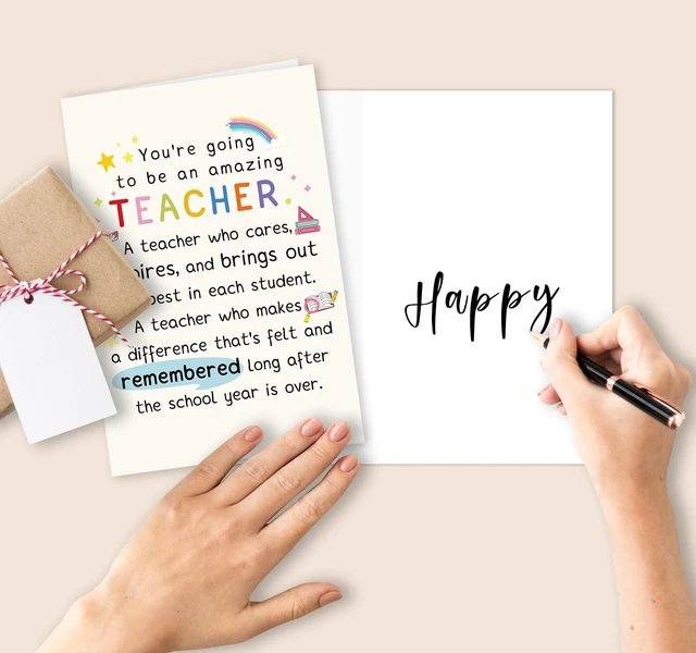 Alt view image 5 of 6 - Best Teacher Graduation Gifts for Women Men, Funny New Teacher Card | First Year Gifts for Education Major, Includes Envelope and Stickers, 8x5.3 Inch