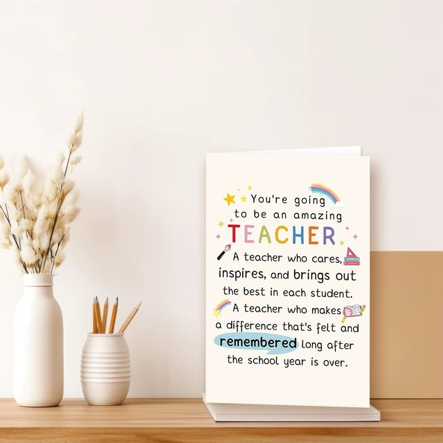 Alt view image 6 of 6 - Best Teacher Graduation Gifts for Women Men, Funny New Teacher Card | First Year Gifts for Education Major, Includes Envelope and Stickers, 8x5.3 Inch