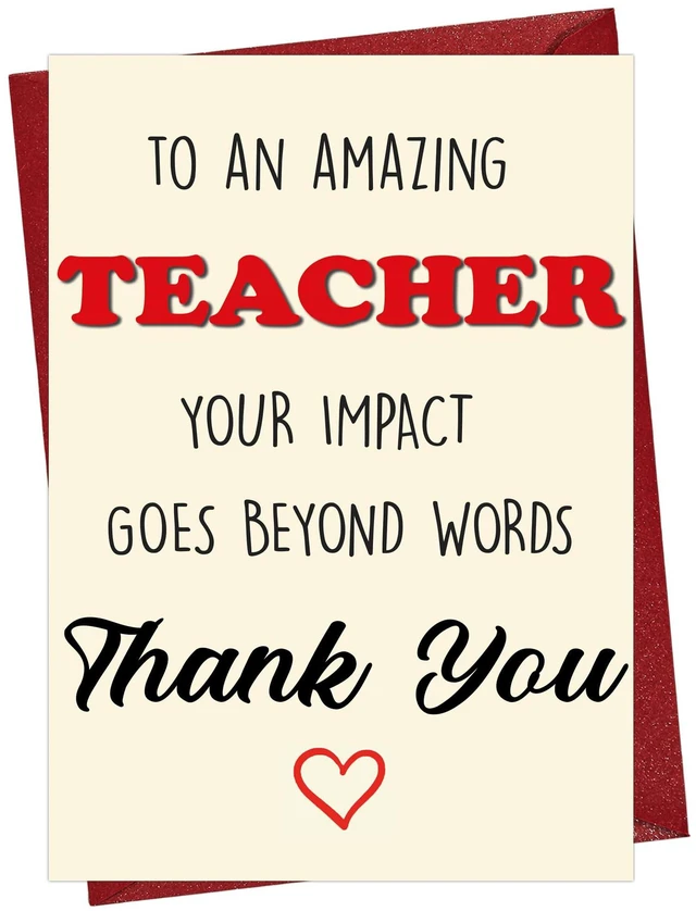 Main image of Teacher Appreciation Card Appreciation Gift Card for Teachers from Student Perfect for Teacher Thank You, End of Year, and Retirement Gifts