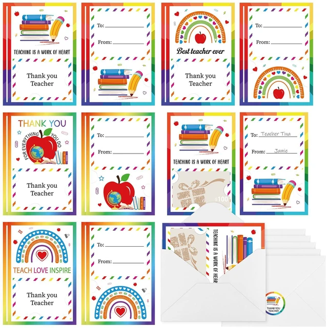 Main image of 24 Pack Teacher Appreciation Thank You Cards with Envelopes and Stickers Bulk Back to School Thank You Notes for Preschool Kindergarten Teacher Gifts
