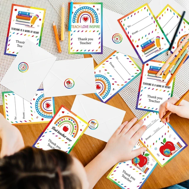 Alt view image 5 of 7 - 24 Pack Teacher Appreciation Thank You Cards with Envelopes and Stickers Bulk Back to School Thank You Notes for Preschool Kindergarten Teacher Gifts