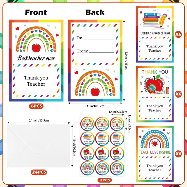 Alt view image 2 of 7 - 24 Pack Teacher Appreciation Thank You Cards with Envelopes and Stickers Bulk Back to School Thank You Notes for Preschool Kindergarten Teacher Gifts