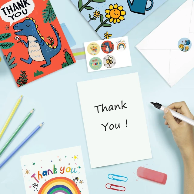 Alt view image 4 of 7 - 6 Pcs Teacher Thank You Cards Multipack, 6 Styles Cute Appreciation Cards Graduation Gift, Including 6 Stickers and 6 Envelops for Teachers' Day, Teacher of the Year Gifts