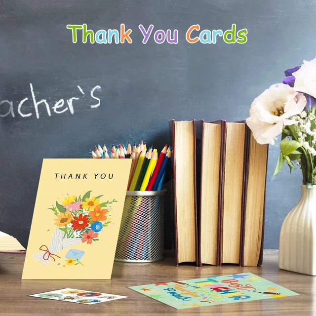 Alt view image 5 of 7 - 6 Pcs Teacher Thank You Cards Multipack, 6 Styles Cute Appreciation Cards Graduation Gift, Including 6 Stickers and 6 Envelops for Teachers' Day, Teacher of the Year Gifts