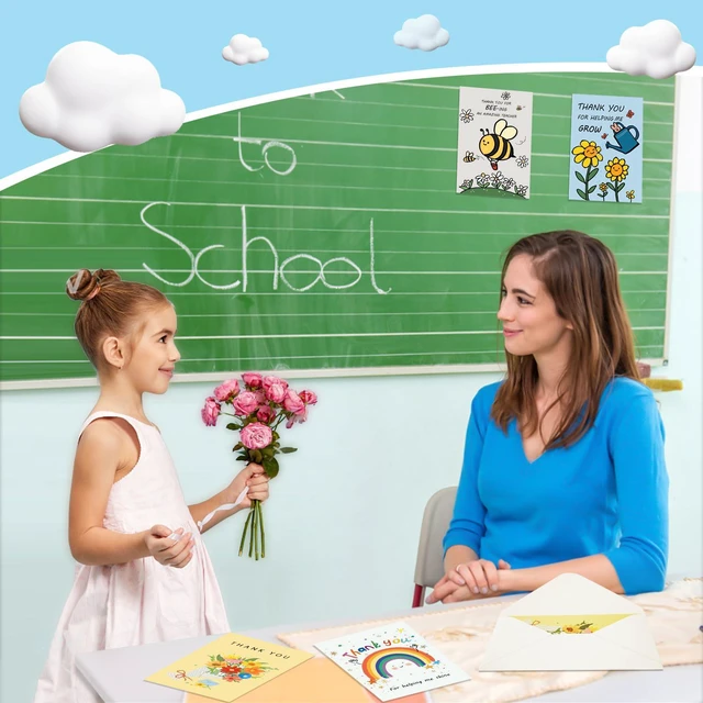 Alt view image 6 of 7 - 6 Pcs Teacher Thank You Cards Multipack, 6 Styles Cute Appreciation Cards Graduation Gift, Including 6 Stickers and 6 Envelops for Teachers' Day, Teacher of the Year Gifts