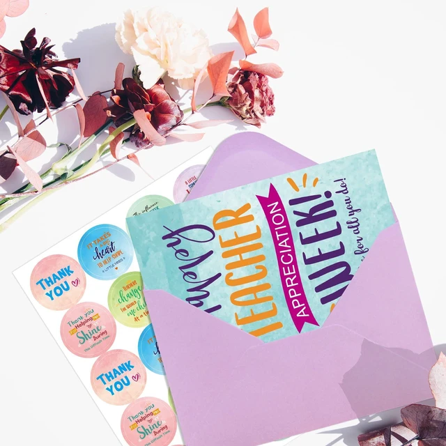 Alt view image 4 of 7 - Teacher Thank You Cards 24Pcs Teacher Appreciation Week Greeting Cards Bulk with Envelopes and stickers for End of Year Graduation Gifts for Men Women
