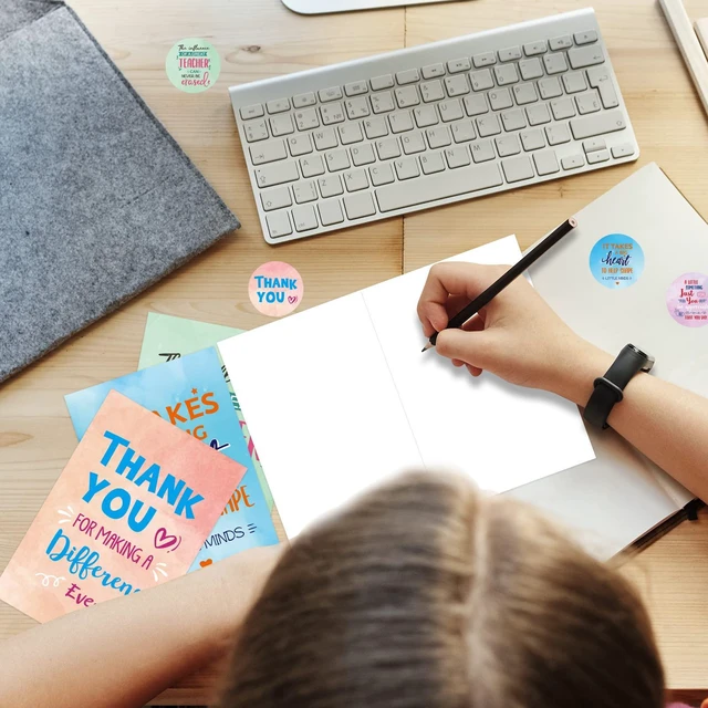 Alt view image 6 of 7 - Teacher Thank You Cards 24Pcs Teacher Appreciation Week Greeting Cards Bulk with Envelopes and stickers for End of Year Graduation Gifts for Men Women