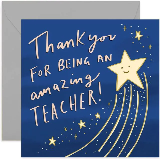 Main image of Thank You Amazing Star Teacher Card - End of School Year Card | Suitable for Teachers, Teaching Assistant, Nursery | Blank Inside & Envelope Included