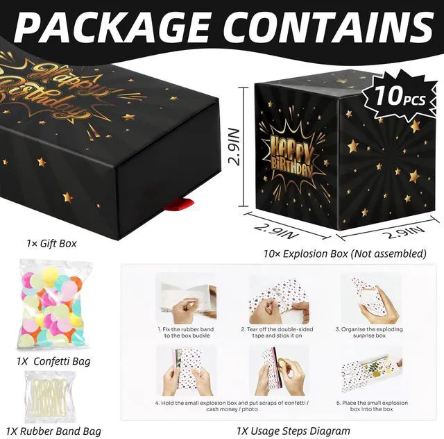 Alt view image 2 of 7 - Happy Birthday Surprise Gift Box Explosion for Money - DIY Pop Out Folding Bounce Explosion Gift Box with Confetti - Birthday Money Bank - Cash Gift Idea for Women Men Kids (Black Gold)
