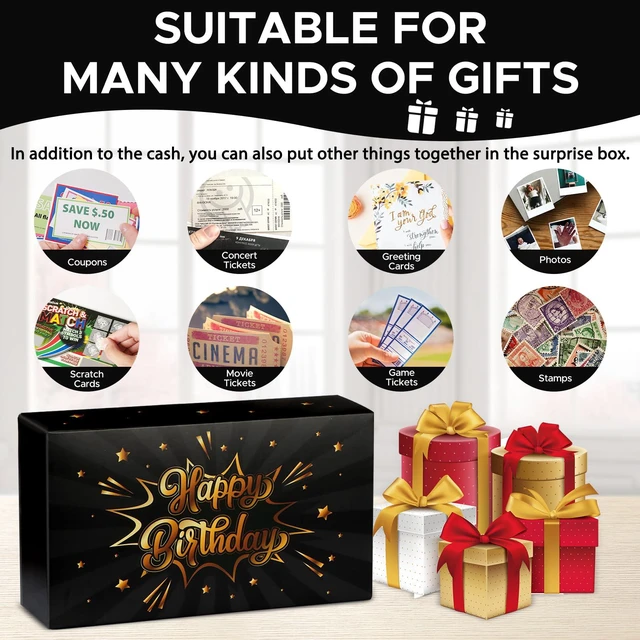 Alt view image 5 of 7 - Happy Birthday Surprise Gift Box Explosion for Money - DIY Pop Out Folding Bounce Explosion Gift Box with Confetti - Birthday Money Bank - Cash Gift Idea for Women Men Kids (Black Gold)