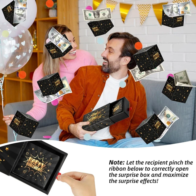 Alt view image 6 of 7 - Happy Birthday Surprise Gift Box Explosion for Money - DIY Pop Out Folding Bounce Explosion Gift Box with Confetti - Birthday Money Bank - Cash Gift Idea for Women Men Kids (Black Gold)