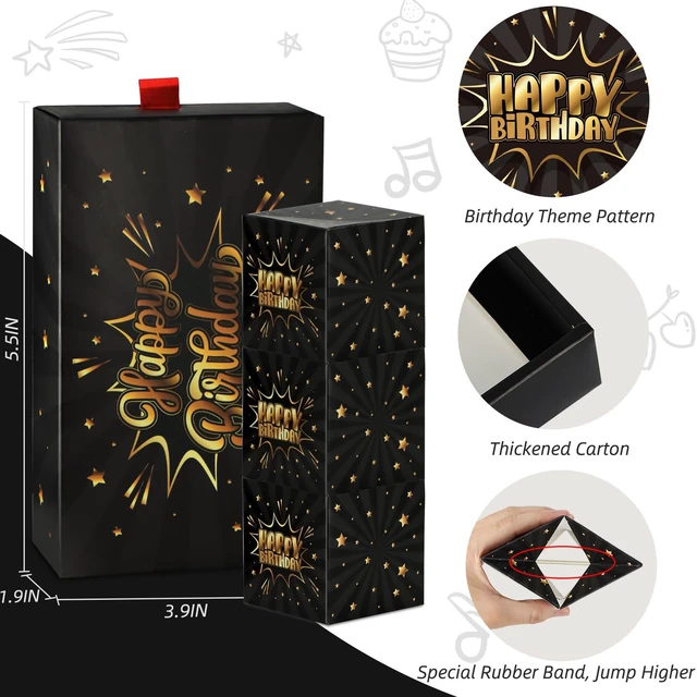 Alt view image 7 of 7 - Happy Birthday Surprise Gift Box Explosion for Money - DIY Pop Out Folding Bounce Explosion Gift Box with Confetti - Birthday Money Bank - Cash Gift Idea for Women Men Kids (Black Gold)