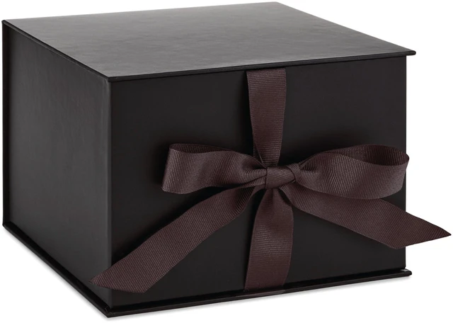 Main image of Medium Gift Box with Lid and Shredded Paper Fill (Black 7 inch Box) for Weddings, Graduations, Birthdays, Father's Day, Groomsmen Gifts, All Occasion