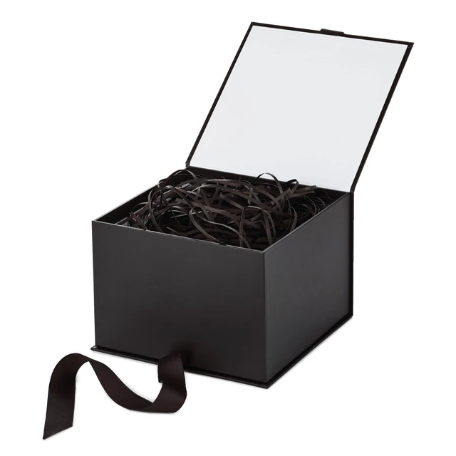 Alt view image 4 of 7 - Medium Gift Box with Lid and Shredded Paper Fill (Black 7 inch Box) for Weddings, Graduations, Birthdays, Father's Day, Groomsmen Gifts, All Occasion