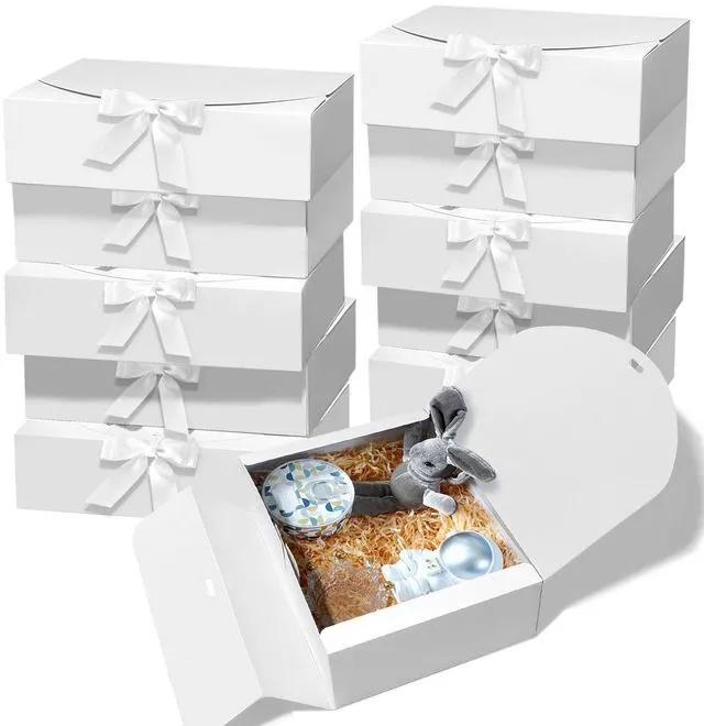 Main image of 10 PCS White Gift Boxes with Lids 10.6x7.8x3.1 Inch Proposal box | Bridesmaid Proposal Box for Wedding, Kraft Paper, With Ribbon, Packaging, Present, Birthday, Graduation, Holiday, Christmas