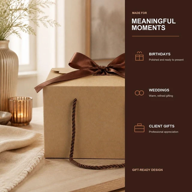 Alt view image 7 of 7 - Brown Kraft Gift Box with Handle & Ribbon, 6 Pack 8 x 6 x 5 in | Rustic Gift Packaging For Housewarming, Thanksgiving, Christmas, Candles, Mugs And Handmade Gifts