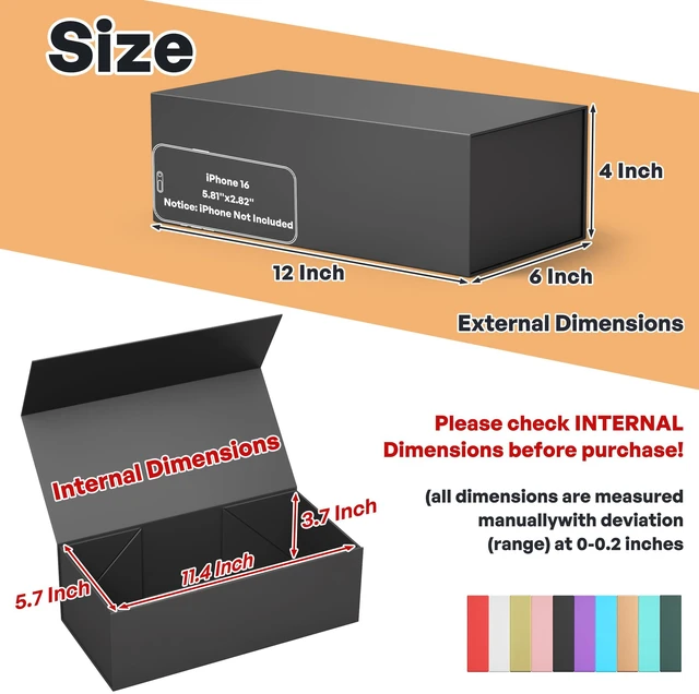 Alt view image 2 of 7 - Black Gift Box, 12x6x4'' Gift Boxes with Lids for Presents | Magnetic Closure, Collapsible Groomsmen Proposal Box for Birthday, Christmas, Graduation, Gift Packging Contains Ribbon, Card