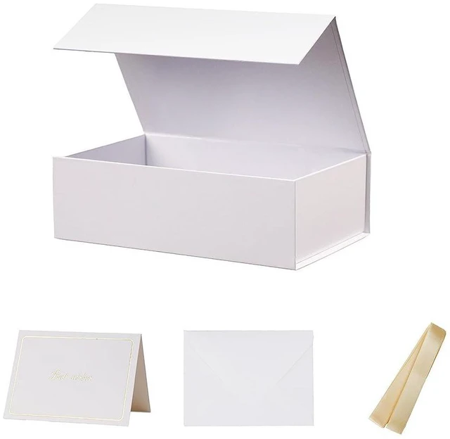 Main image of 1 Pcs White Gift Box 9.5x6x3 Inch with Magnetic Lid | Collapsible Luxury Present Box,for Birthday,Christmas Holiday Gift Includes Card,Ribbon