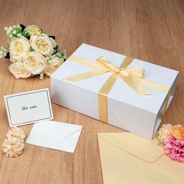 Alt view image 2 of 7 - 1 Pcs White Gift Box 9.5x6x3 Inch with Magnetic Lid | Collapsible Luxury Present Box,for Birthday,Christmas Holiday Gift Includes Card,Ribbon