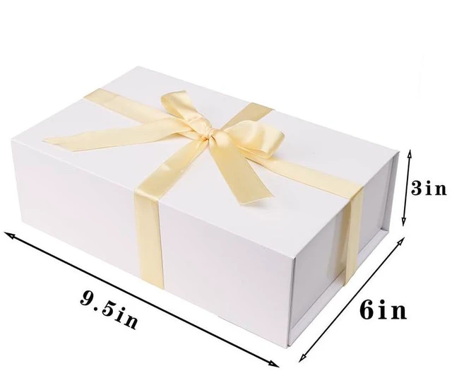 Alt view image 4 of 7 - 1 Pcs White Gift Box 9.5x6x3 Inch with Magnetic Lid | Collapsible Luxury Present Box,for Birthday,Christmas Holiday Gift Includes Card,Ribbon