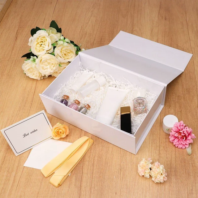 Alt view image 5 of 7 - 1 Pcs White Gift Box 9.5x6x3 Inch with Magnetic Lid | Collapsible Luxury Present Box,for Birthday,Christmas Holiday Gift Includes Card,Ribbon