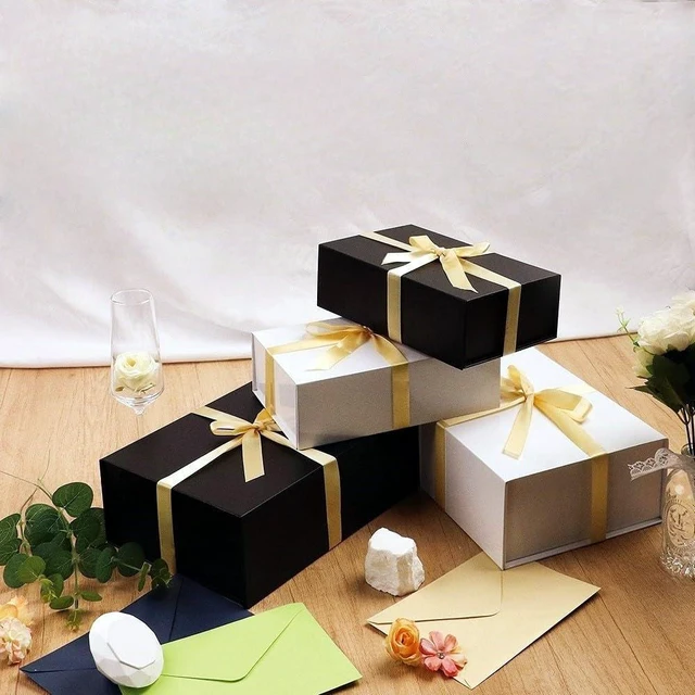Alt view image 7 of 7 - 1 Pcs White Gift Box 9.5x6x3 Inch with Magnetic Lid | Collapsible Luxury Present Box,for Birthday,Christmas Holiday Gift Includes Card,Ribbon