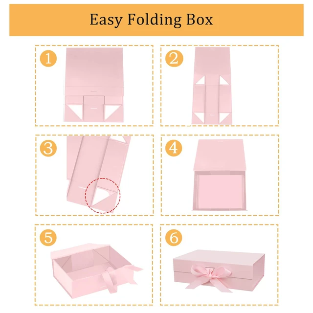 Alt view image 3 of 7 - 10.5"x7.5"x3.1" Pink Magnetic Gift Box with Lid & Ribbon for Present | Cute Decorative Gift Boxes for Wedding, Birthday, Baby Shower, Graduation,Bridesmaid, Valentines day, Mother's Day, Christmas
