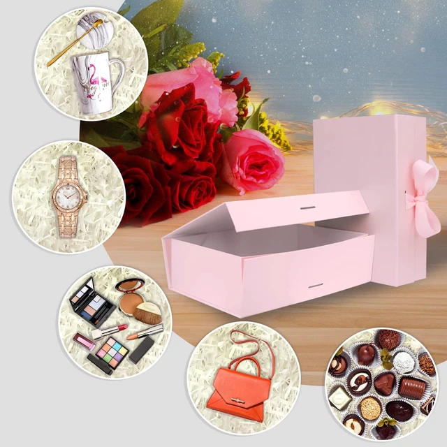 Alt view image 7 of 7 - 10.5"x7.5"x3.1" Pink Magnetic Gift Box with Lid & Ribbon for Present | Cute Decorative Gift Boxes for Wedding, Birthday, Baby Shower, Graduation,Bridesmaid, Valentines day, Mother's Day, Christmas