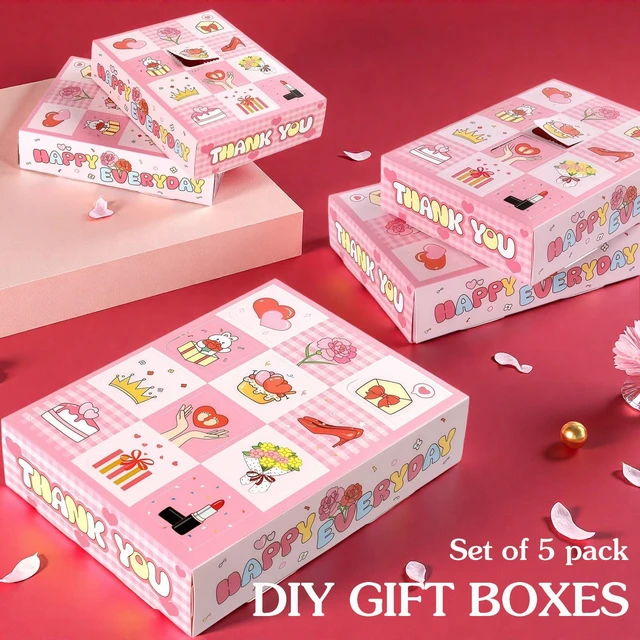 Alt view image 2 of 7 - 5 Pack DIY Surprise Gift Boxes with Compartments Holes for 12 Days Advent | Empty Pink Box for Thanksgiving, Christmas, Birthday, Mother's Day, Valentine's Day, Anniversary, Women's Day, Graduation