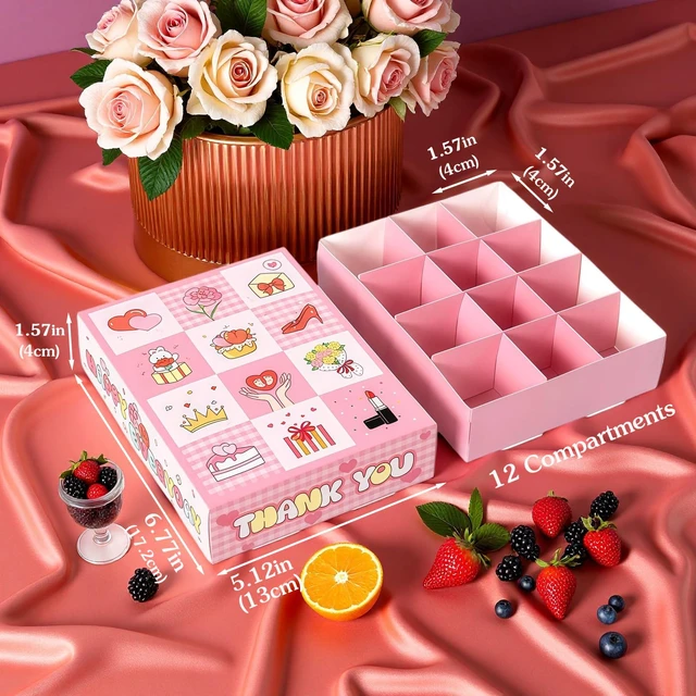 Alt view image 3 of 7 - 5 Pack DIY Surprise Gift Boxes with Compartments Holes for 12 Days Advent | Empty Pink Box for Thanksgiving, Christmas, Birthday, Mother's Day, Valentine's Day, Anniversary, Women's Day, Graduation