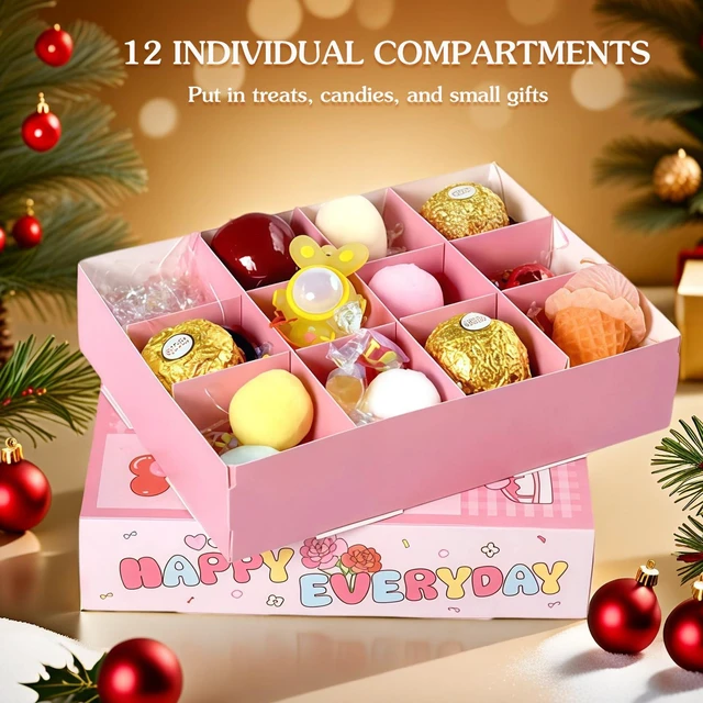 Alt view image 4 of 7 - 5 Pack DIY Surprise Gift Boxes with Compartments Holes for 12 Days Advent | Empty Pink Box for Thanksgiving, Christmas, Birthday, Mother's Day, Valentine's Day, Anniversary, Women's Day, Graduation
