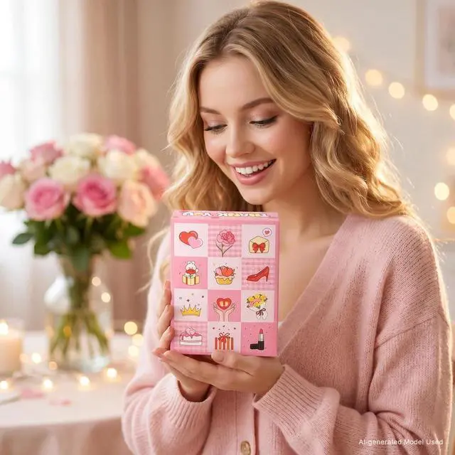 Alt view image 6 of 7 - 5 Pack DIY Surprise Gift Boxes with Compartments Holes for 12 Days Advent | Empty Pink Box for Thanksgiving, Christmas, Birthday, Mother's Day, Valentine's Day, Anniversary, Women's Day, Graduation