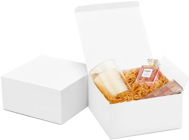 Main image of 8x8x4 Gift Box 10 Pack White Gift Boxes with Lids for Present | 305gsm DIY Bridesmaid Proposal Box, Cardboard,Recyclable,Foldable Box for Christmas Gift,Wedding, Birthday Party