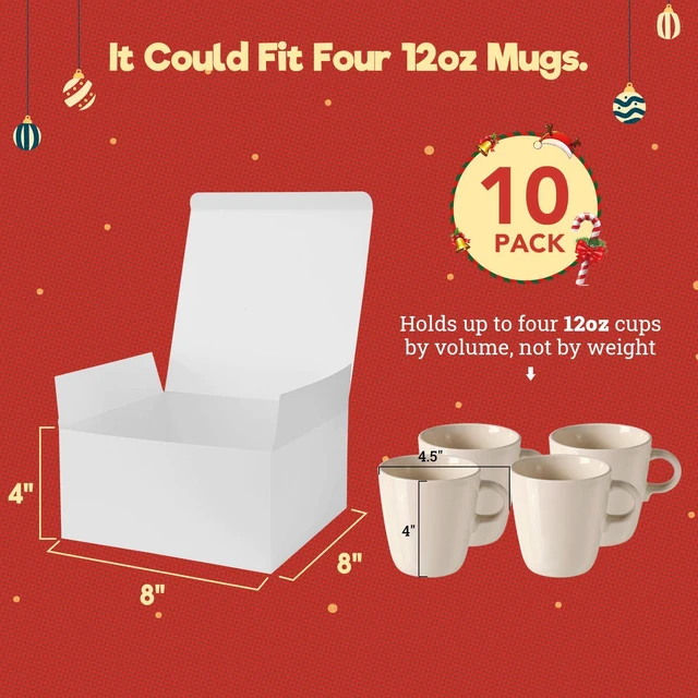 Alt view image 3 of 7 - 8x8x4 Gift Box 10 Pack White Gift Boxes with Lids for Present | 305gsm DIY Bridesmaid Proposal Box, Cardboard,Recyclable,Foldable Box for Christmas Gift,Wedding, Birthday Party