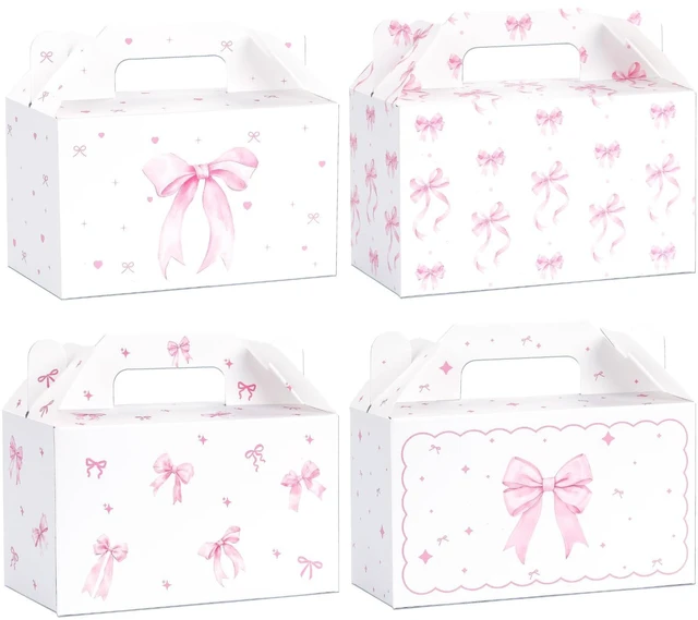Main image of 12 Count Pink Bow Treat Boxes Party Favors - 6x3.5x2.9 Inch Goodie Gift Boxes, Cute Bow Themed Candy Dessert Boxes for Birthday, Bridal & Baby Shower, Bachelorette