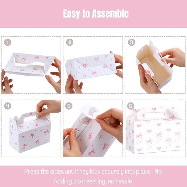 Alt view image 5 of 7 - 12 Count Pink Bow Treat Boxes Party Favors - 6x3.5x2.9 Inch Goodie Gift Boxes, Cute Bow Themed Candy Dessert Boxes for Birthday, Bridal & Baby Shower, Bachelorette