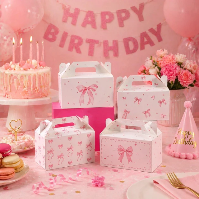 Alt view image 6 of 7 - 12 Count Pink Bow Treat Boxes Party Favors - 6x3.5x2.9 Inch Goodie Gift Boxes, Cute Bow Themed Candy Dessert Boxes for Birthday, Bridal & Baby Shower, Bachelorette