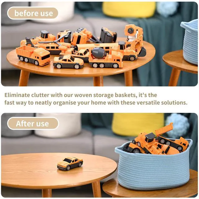 Alt view image 7 of 7 - Medium Woven Cotton Rope Basket, Empty DIY Gift Basket for Burr | Great for Baby Shower, Birthday & Decor, Cute Decorative Storage Organizer, 13" x 8" x 6"