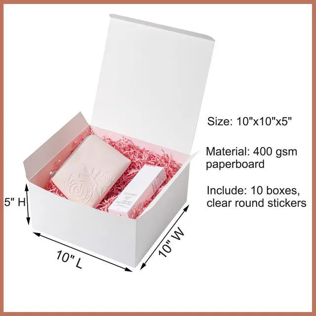 Alt view image 2 of 5 - Gift Boxes with Lids 10x10x5 Inches 10 Pack Bridesmaid Proposal Box | White Cardboard Gift Box for Presents, Christmas, Wedding, Graduation, Holiday, Birthday Craft Present Packaging