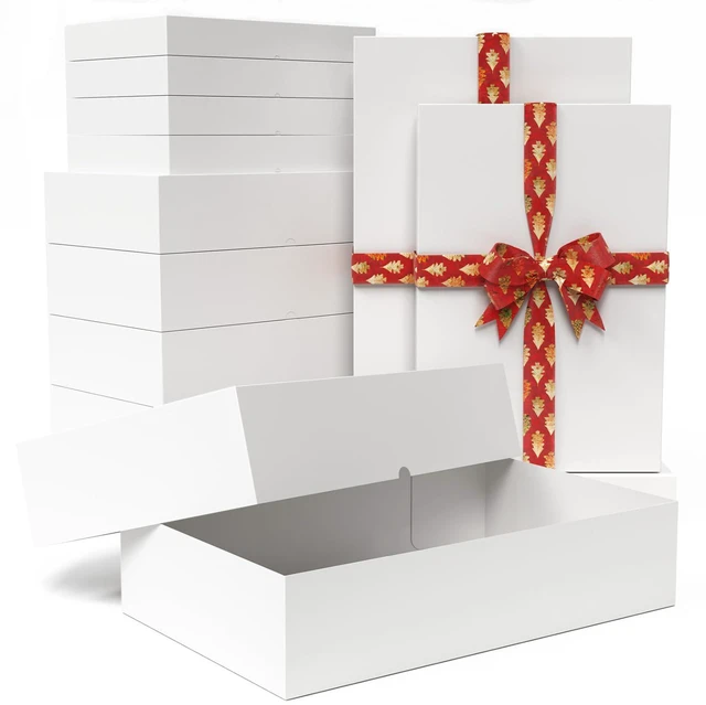 Main image of 12 Pack Gift Boxes with Lids for Present - 6 Extra Large 17" (4" Deep) & 6 Large 14" (2" Deep) White Gift Boxes for Clothing Wrapping, Christmas